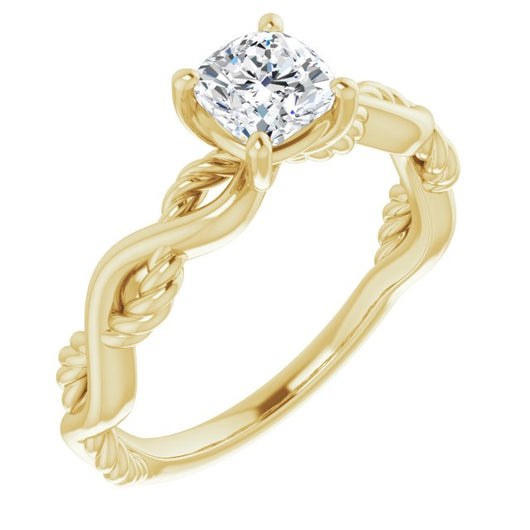 10K Yellow Gold Customizable Cushion Cut Solitaire with Twisting Split Band