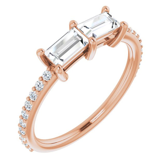 10K Rose Gold Customizable Enhanced 2-stone Straight Baguette Cut Design with Ultra-thin Accented Band