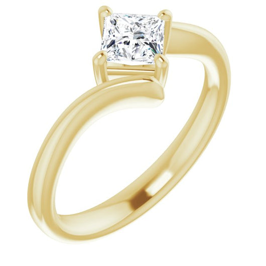 10K Yellow Gold Customizable Princess/Square Cut Solitaire with Thin, Bypass-style Band