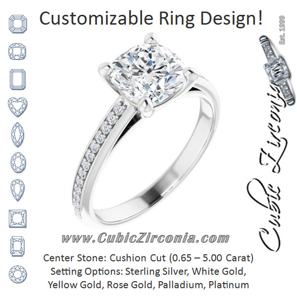 Cubic Zirconia Engagement Ring- The Ahimsa (Customizable Cathedral-set Cushion Cut Style with Shared Prong Band)