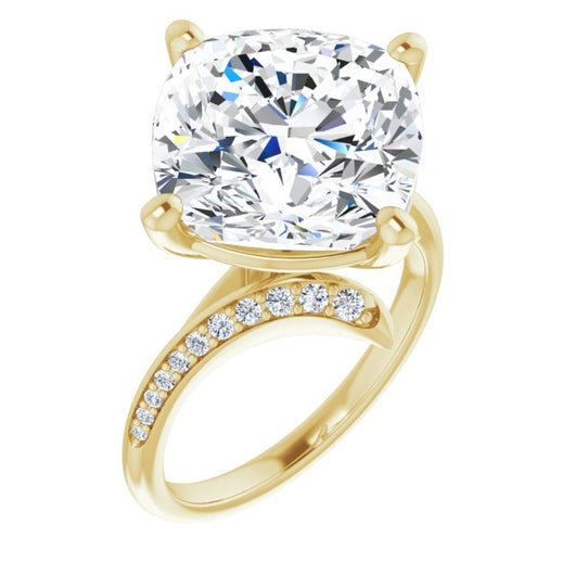 10K Yellow Gold Customizable Cushion Cut Style with Artisan Bypass and Shared Prong Band