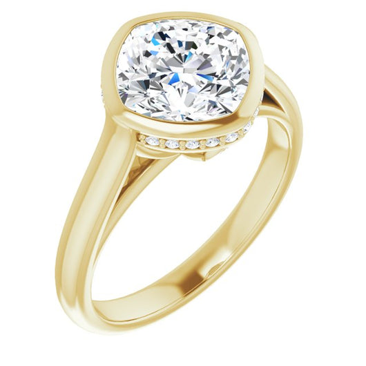 10K Yellow Gold Customizable Cushion Cut Semi-Solitaire with Under-Halo and Peekaboo Cluster