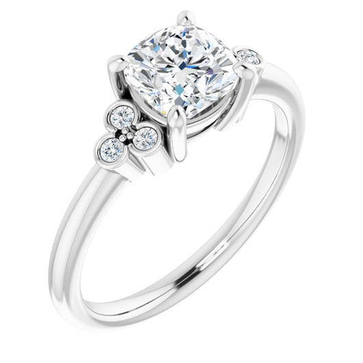 10K White Gold Customizable 7-stone Cushion Cut Center with Round-Bezel Side Stones