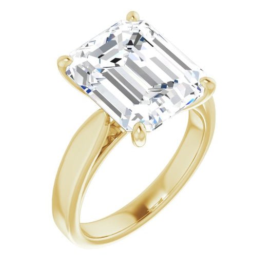 10K Yellow Gold Customizable Emerald/Radiant Cut Cathedral Solitaire with Wide Tapered Band