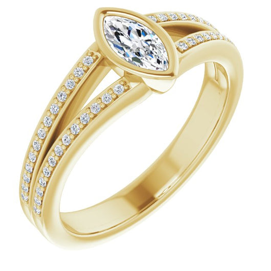 10K Yellow Gold Customizable Bezel-set Marquise Cut Design with Split Shared Prong Band