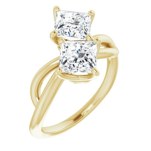 10K Yellow Gold Customizable 2-stone Princess/Square Cut Artisan Style with Wide, Infinity-inspired Split Band