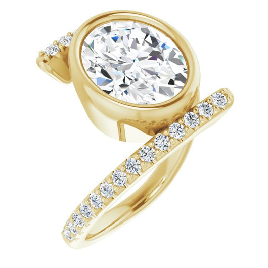 10K Yellow Gold Customizable Bezel-set Oval Cut Design with Bypass Pavé Band