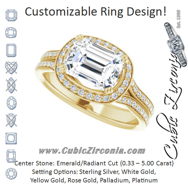 Cubic Zirconia Engagement Ring- The Kylee (Customizable Cathedral-set Radiant Cut Style with Split-Pavé Band)