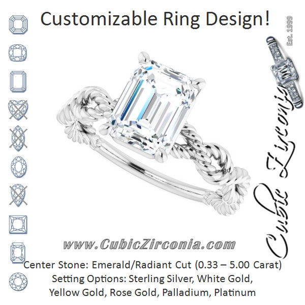 Cubic Zirconia Engagement Ring- The Jazzlyn (Customizable Emerald Cut Solitaire with Infinity-inspired Twisting-Rope Split Band)