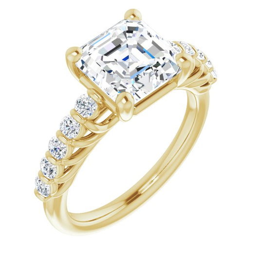 10K Yellow Gold Customizable Asscher Cut Style with Round Bar-set Accents