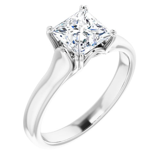 10K White Gold Customizable Princess/Square Cut Solitaire with Under-trellis Design