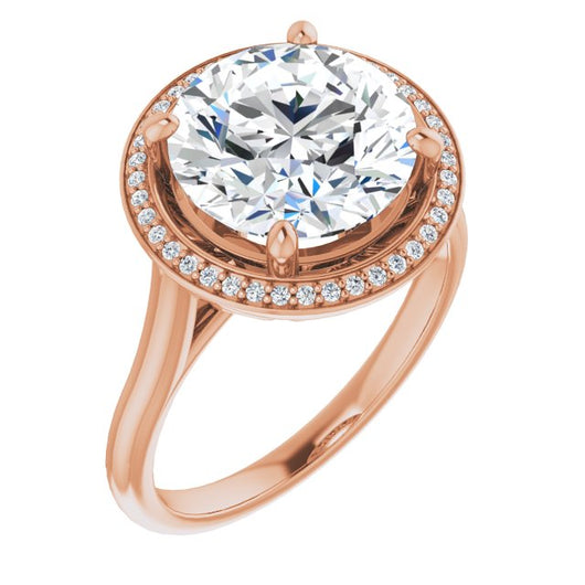 10K Rose Gold Customizable Cathedral-Raised Round Cut Halo Style