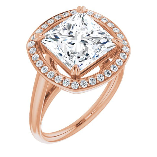 10K Rose Gold Customizable Princess/Square Cut Design with Loose Halo