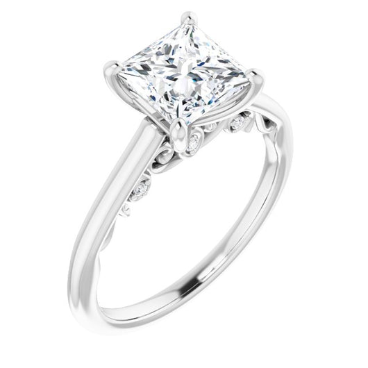 10K White Gold Customizable Cathedral-set Princess/Square Cut Style featuring Peekaboo Trellis Hidden Stones