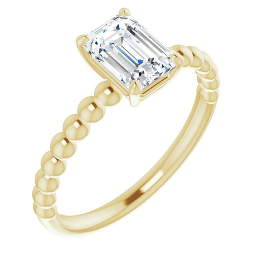 10K Yellow Gold Customizable [[Cut] Cut Solitaire with Thin Beaded-Bubble Band