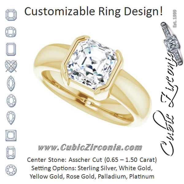 Cubic Zirconia Engagement Ring- The Charlotte (Customizable Bezel-set Asscher Cut Solitaire with Thick Band)