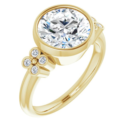 10K Yellow Gold Customizable 9-stone Bezel-set Round Cut Design with Quad Round Bezel Side Stones Each Side