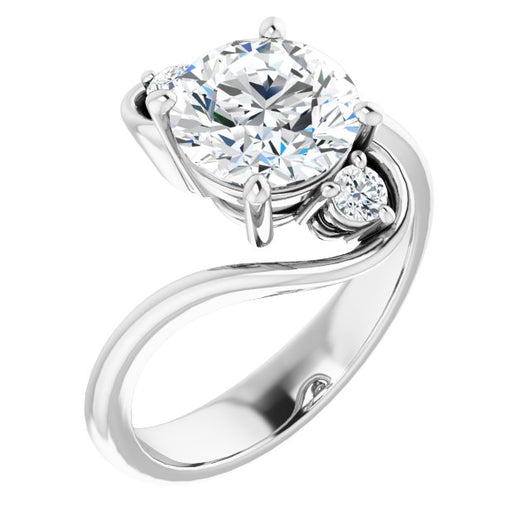 14K White Gold Customizable 3-stone Round Cut Setting featuring Artisan Bypass