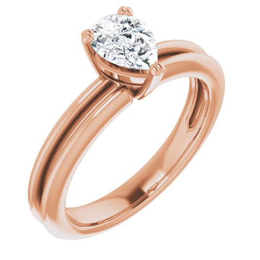 10K Rose Gold Customizable Pear Cut Solitaire with Grooved Band