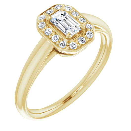 10K Yellow Gold Customizable Emerald/Radiant Cut Design with Loose Halo