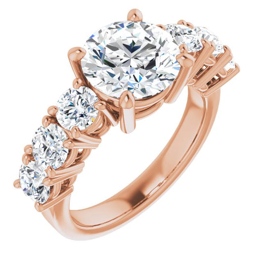 10K Rose Gold Customizable 7-stone Round Cut Design with Large Round-Prong Side Stones