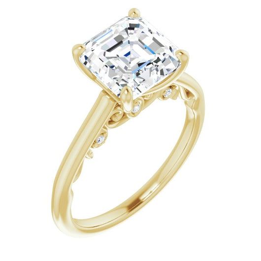 10K Yellow Gold Customizable Cathedral-set Asscher Cut Style featuring Peekaboo Trellis Hidden Stones