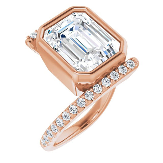 10K Rose Gold Customizable Bezel-set Emerald/Radiant Cut Design with Bypass Pavé Band