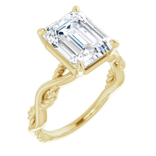 10K Yellow Gold Customizable Emerald/Radiant Cut Solitaire with Twisting Split Band