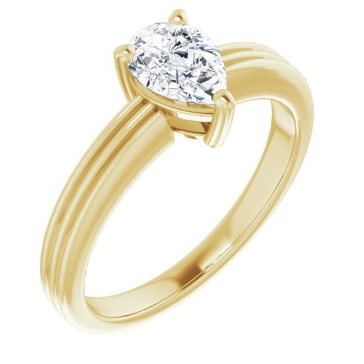 10K Yellow Gold Customizable Pear Cut Solitaire with Double-Grooved Band