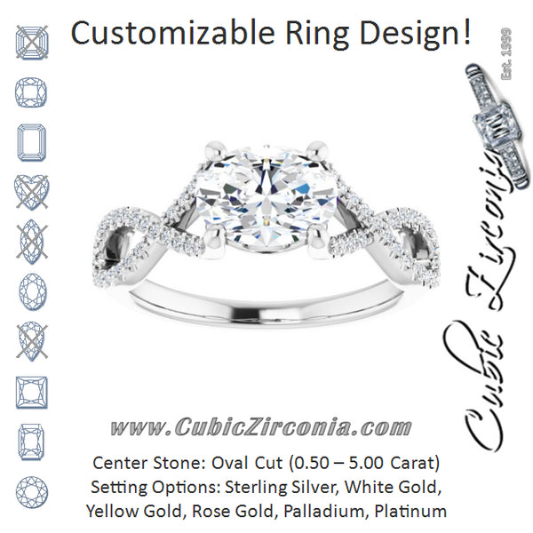 Cubic Zirconia Engagement Ring- The Venus (Customizable Oval Cut Design with Twisting Infinity-inspired, Pavé Split Band)