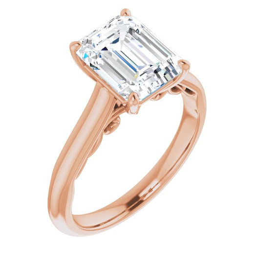 10K Rose Gold Customizable Emerald/Radiant Cut Cathedral Solitaire with Two-Tone Option Decorative Trellis 'Down Under'