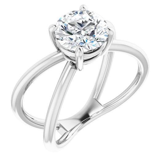 10K White Gold Customizable Round Cut Solitaire with Semi-Atomic Symbol Band