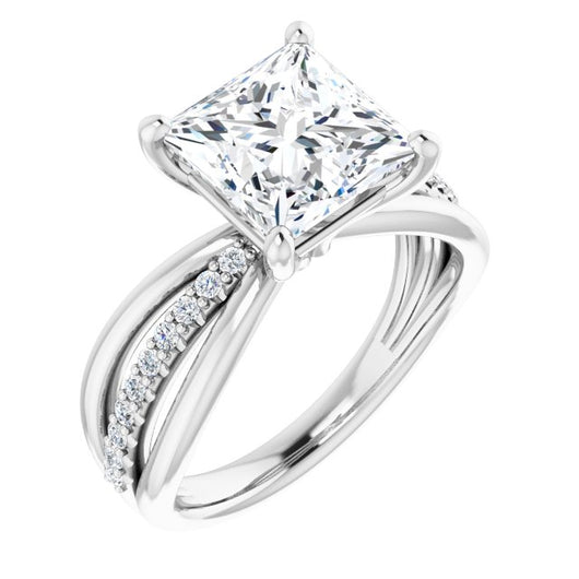 10K White Gold Customizable Princess/Square Cut Design with Tri-Split Accented Band