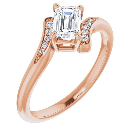 10K Rose Gold Customizable 11-stone Emerald/Radiant Cut Design with Bypass Channel Accents