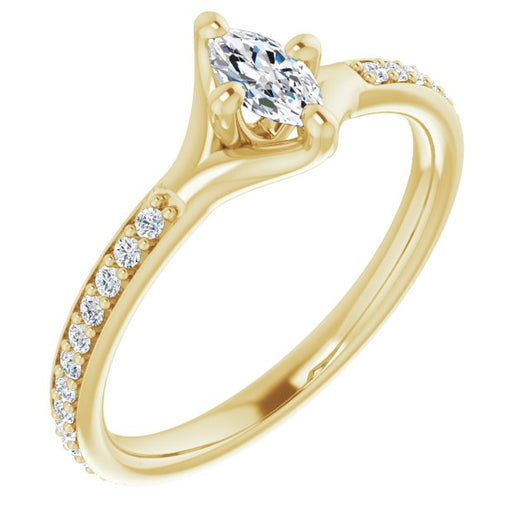 10K Yellow Gold Customizable Marquise Cut Design featuring Thin Band and Shared-Prong Round Accents