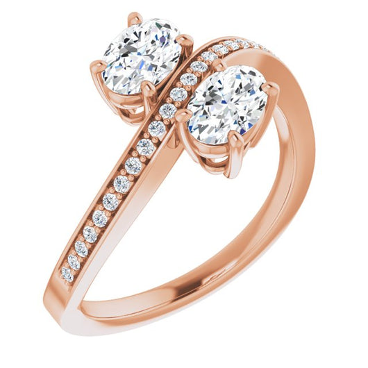 10K Rose Gold Customizable 2-stone Oval Cut Bypass Design with Thin Twisting Shared Prong Band