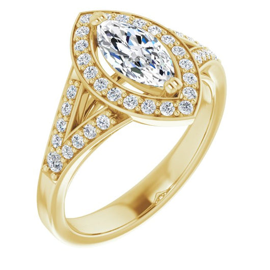 10K Yellow Gold Customizable Cathedral-set Marquise Cut Style with Accented Split Band and Halo