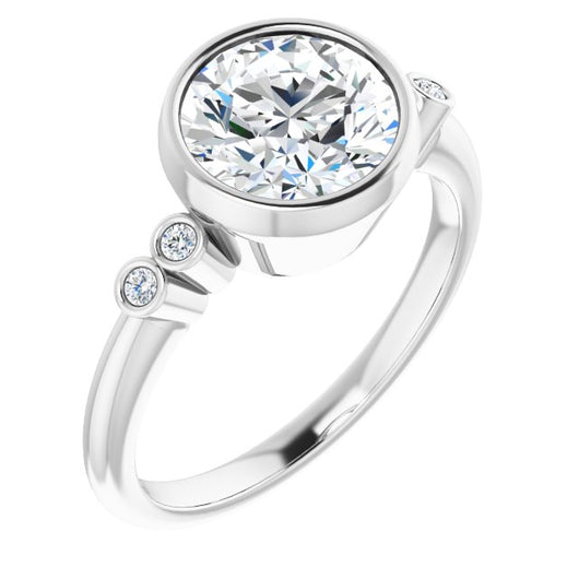 18K White Gold Customizable 5-stone Bezel-set Round Cut Design with Quad Round-Bezel Side Stones