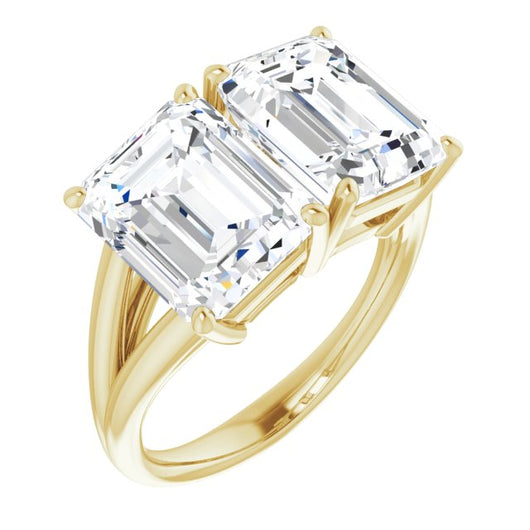 10K Yellow Gold Customizable Two-Stone Emerald/Radiant Cut with Split Band