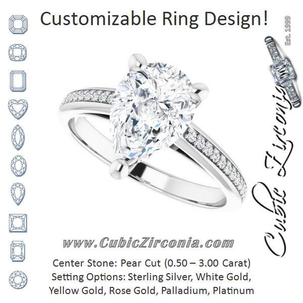 Cubic Zirconia Engagement Ring- The Ahimsa (Customizable Cathedral-set Pear Cut Style with Shared Prong Band)