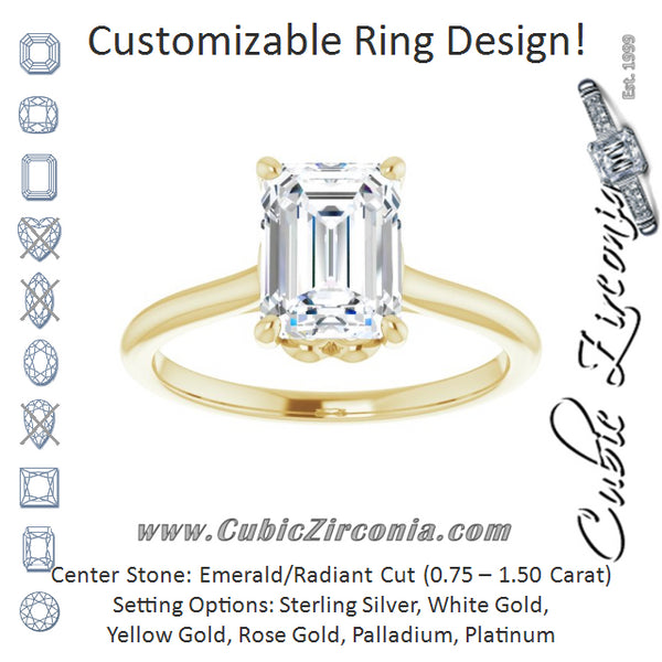 Cubic Zirconia Engagement Ring- The Josepha (Customizable Cathedral-style Radiant Cut Solitaire with Decorative Heart Prong Basket)