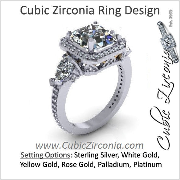 Cubic Zirconia Engagement Ring- The Lori Blue (4.04 Carat TCW Asscher Cut Halo with Pear Cut and Pave Accents)