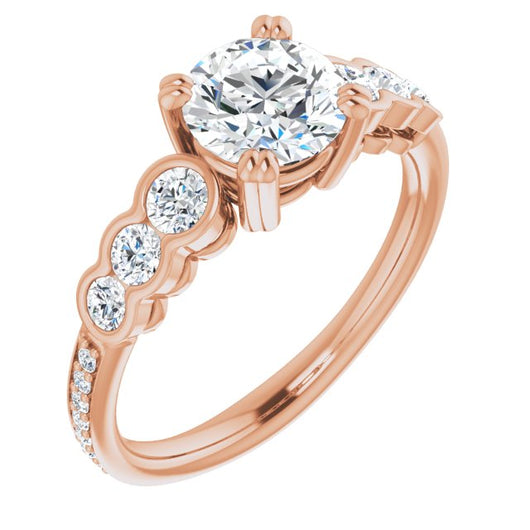 10K Rose Gold Customizable Round Cut 7-stone Style Enhanced with Bezel Accents and Shared Prong Band