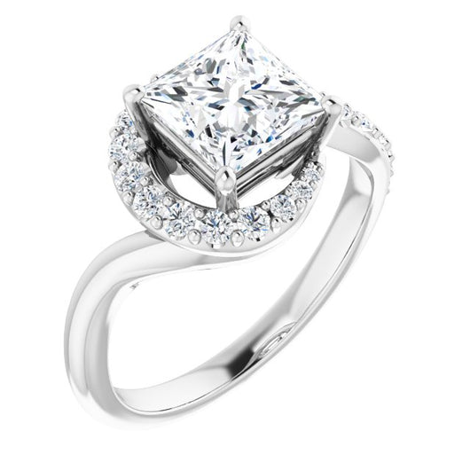 10K White Gold Customizable Princess/Square Cut Design with Swooping Pavé Bypass Band