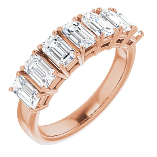 10K Rose Gold Customizable 7-stone Emerald/Radiant Cut Design with Large Round-Prong Side Stones