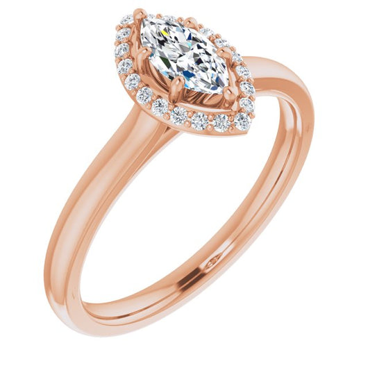 10K Rose Gold Customizable Halo-Styled Cathedral Marquise Cut Design