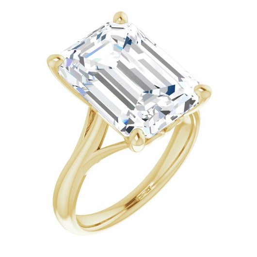 10K Yellow Gold Customizable Emerald/Radiant Cut Solitaire with Decorative Prongs & Tapered Band