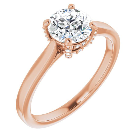 10K Rose Gold Customizable Cathedral-Raised Round Cut Style with Prong Accents Enhancement