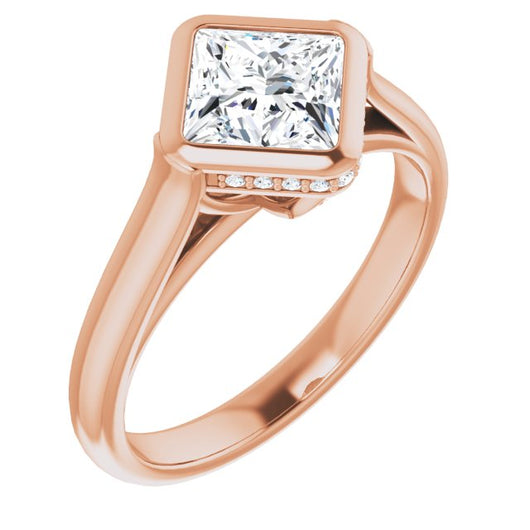 10K Rose Gold Customizable Princess/Square Cut Semi-Solitaire with Under-Halo and Peekaboo Cluster