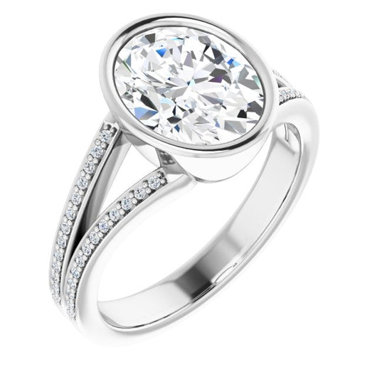 10K White Gold Customizable Bezel-set Oval Cut Design with Split Shared Prong Band